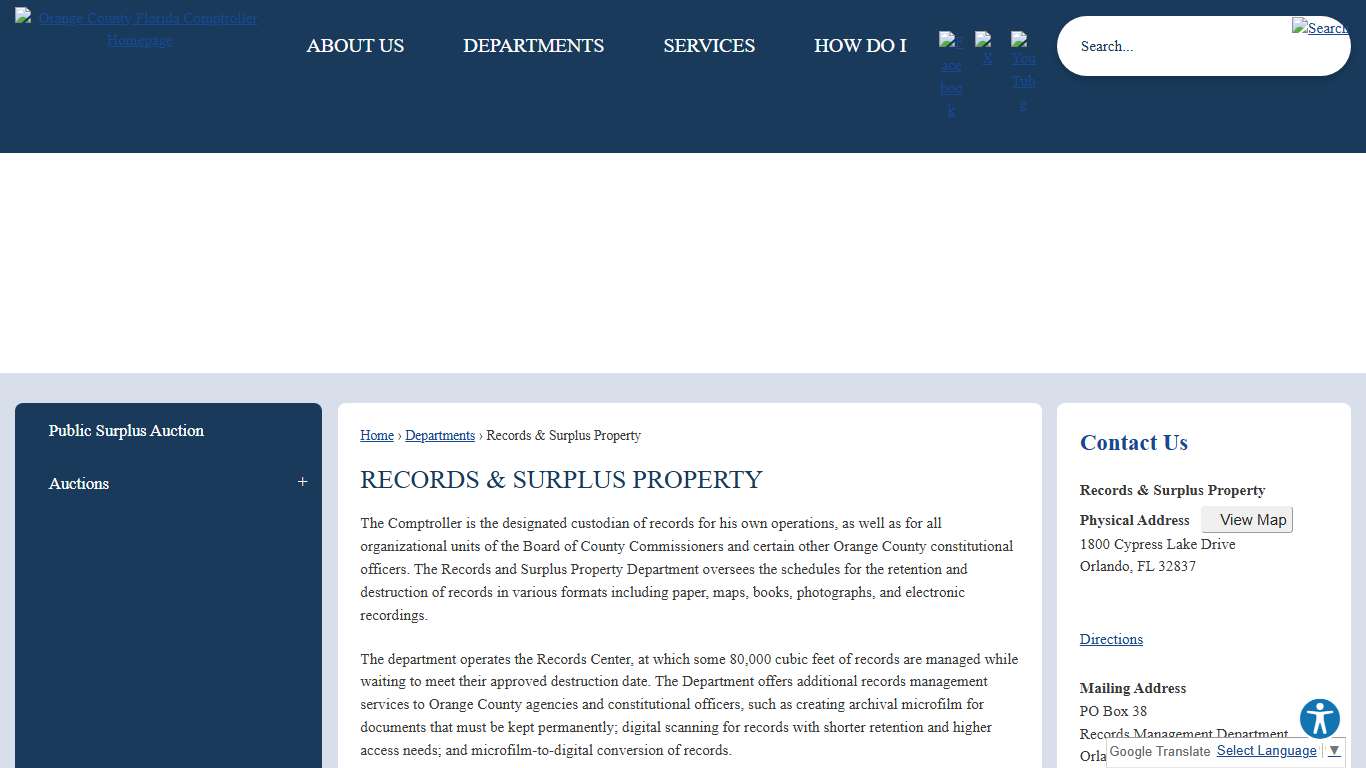Records & Surplus Property Orange County Comptroller, FL